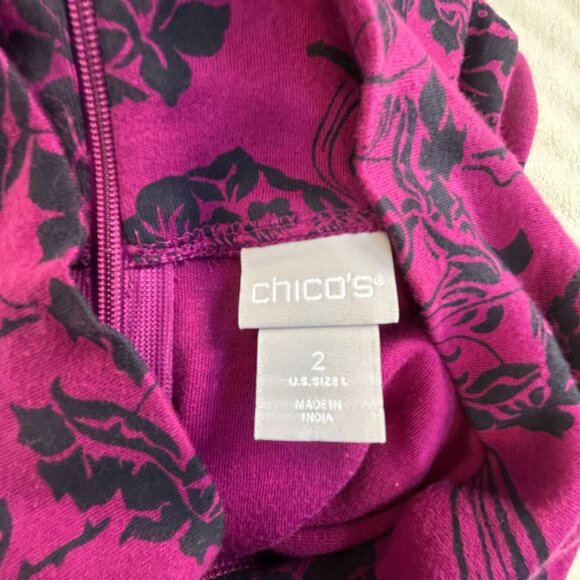 Chico's Womens Fuchsia Black High Neck Tunic Top Pullover Pima Cotton 2 (L) NWOT - Picture 4 of 8